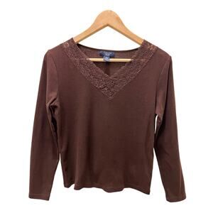 Chaps top women’s size medium petite brown long sleeve shirt VTG Y2K